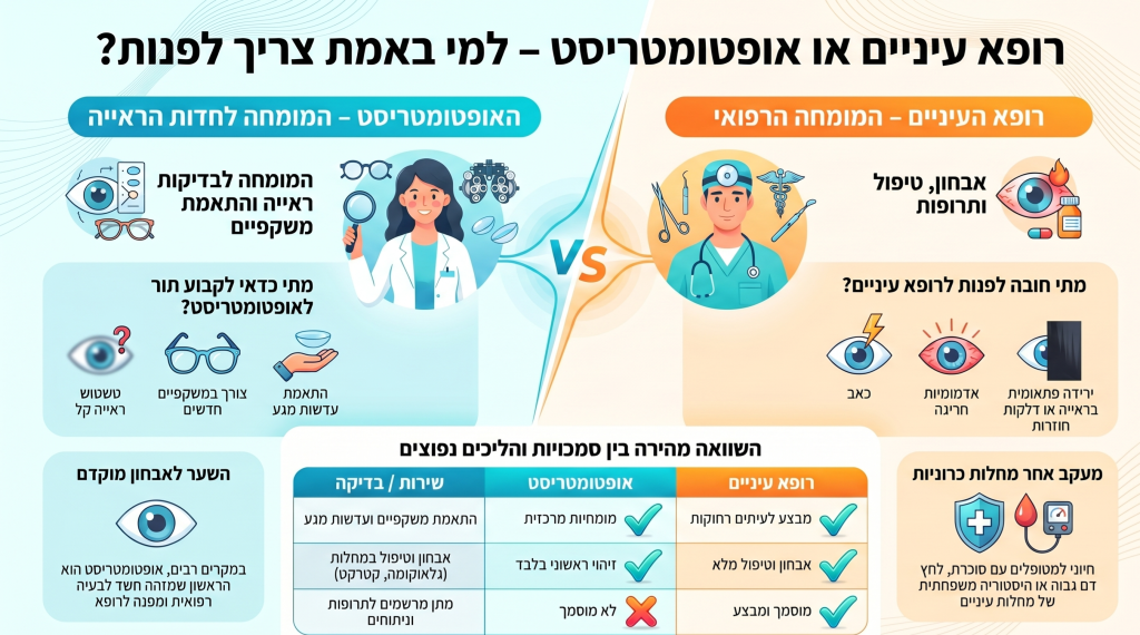 האם בדיקת עיניים אצל אופטומטריסט היא אותו דבר כמו אצל רופא עיניים