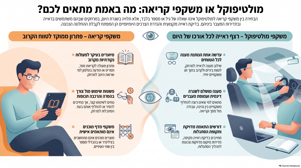 מולטיפוקל או משקפי קריאה איך לבחור את המשקפיים שמתאימים לכם